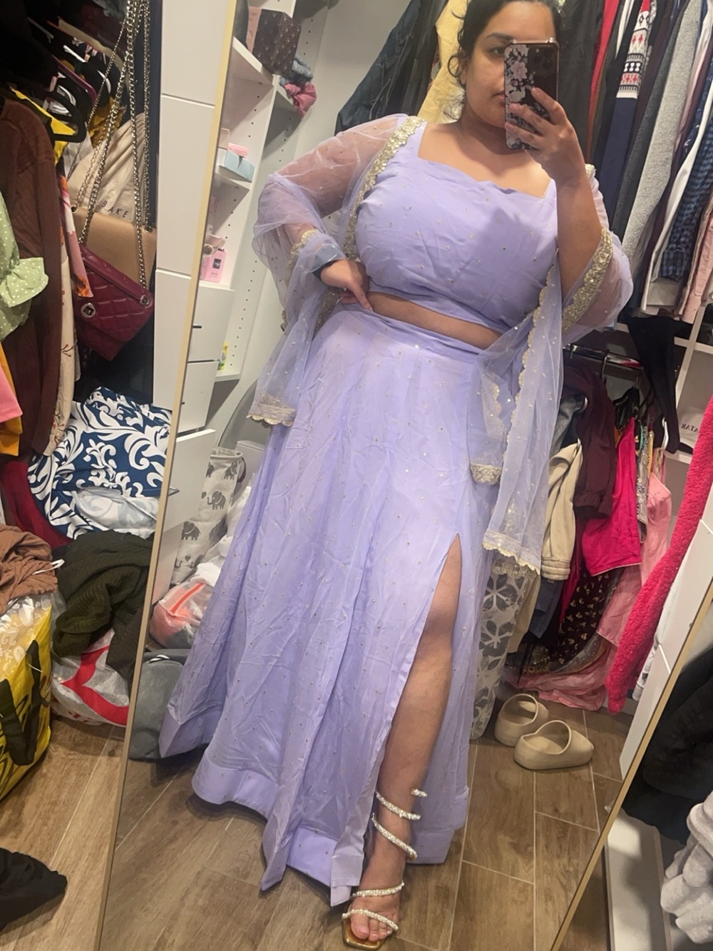 Lilac Two-Piece Lehenga Set with Sheer Dupatta